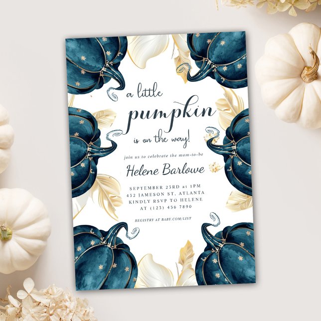 Invitación Un pequeño Baby Shower Celestial Floral de calabaz (A Little Pumpkin Floral Celestial Baby Shower Invitation)