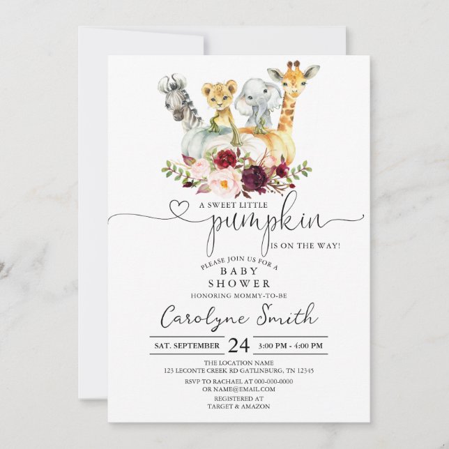 Invitación Un pequeño Baby Shower de animales de Safari de ca (Anverso)