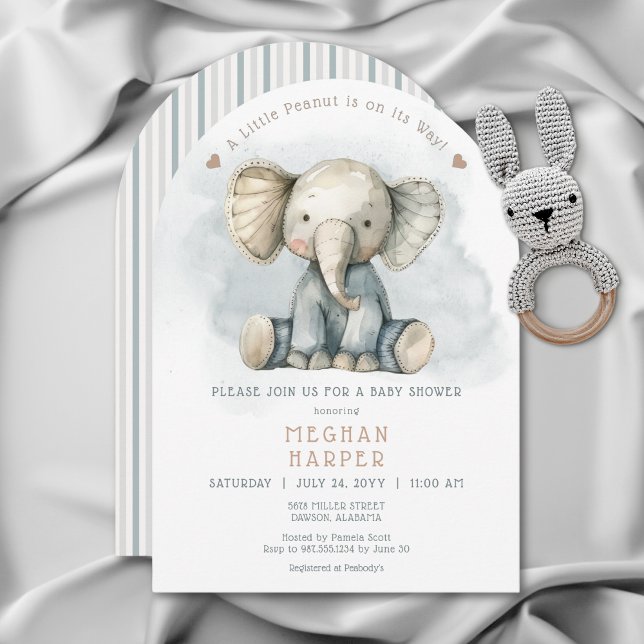 Invitación Un pequeño Baby Shower de arco azul de cacahuete (A Little Peanut Elephant Blue Arch Baby Shower Invitation)