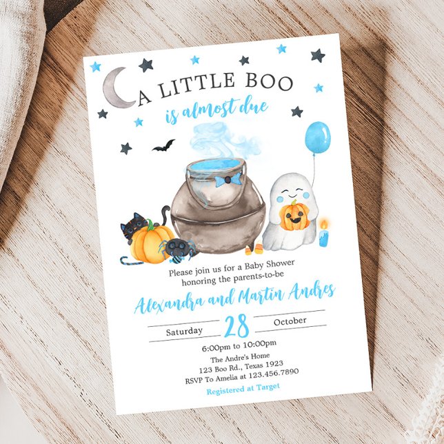 Invitación Un pequeño Baby Shower de Boo Halloween (Blue A Little Boo Baby Shower Invitation)