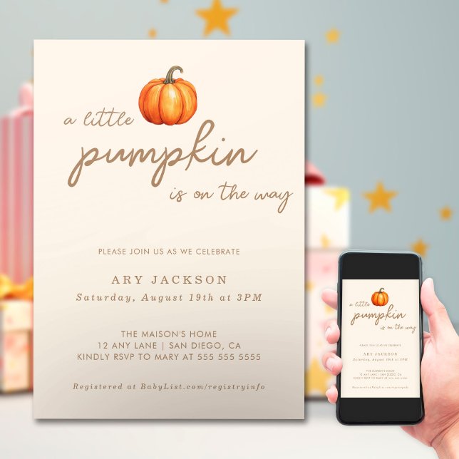 Invitación Un pequeño Baby Shower de calabaza cae | Género Ne (Subido por el creador)