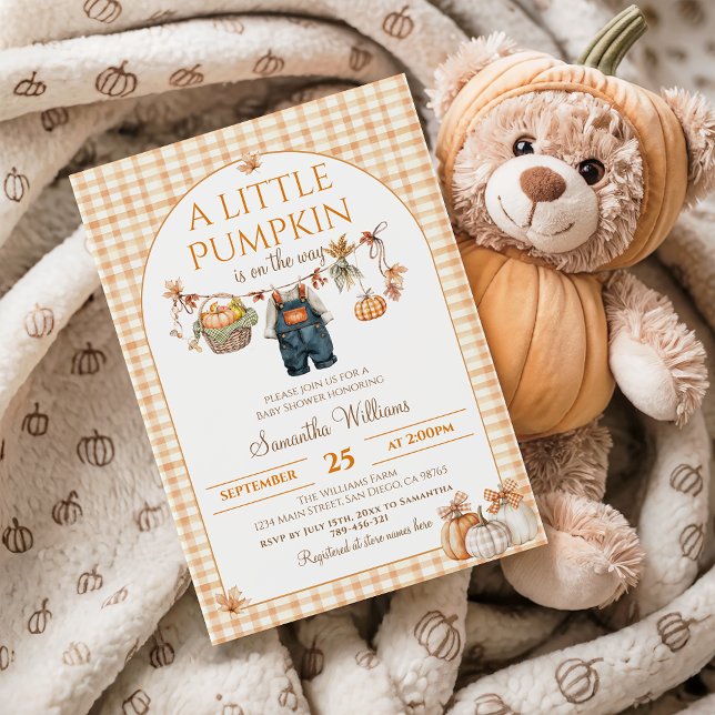 Invitación Un pequeño Baby Shower de calabaza moderna de otoñ (Subido por el creador)