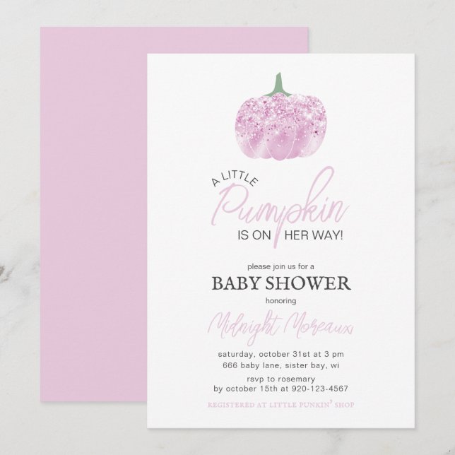 Invitación Un pequeño Baby Shower de calabaza rosa Halloween (Anverso / Reverso)