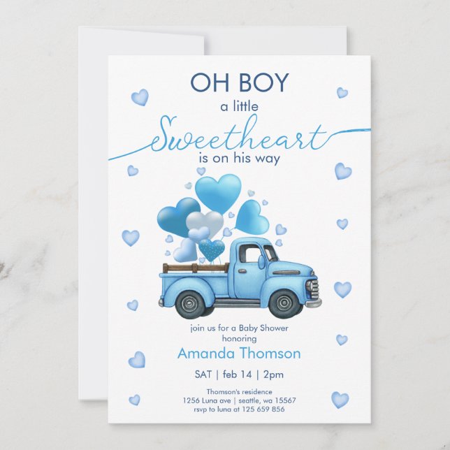 Invitación Un pequeño Baby Shower de Camión Azul (Anverso)