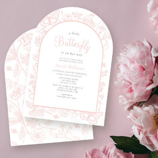Invitación Un pequeño Baby Shower de Chica rosa de mariposa