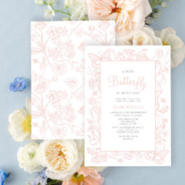 Invitación Un pequeño Baby Shower de Chica rosa de mariposa