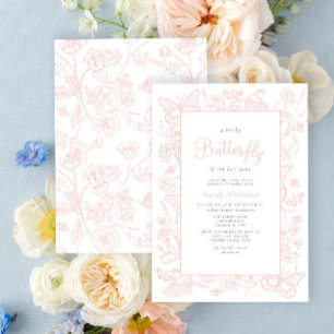 Invitación Un pequeño Baby Shower de Chica rosa de mariposa