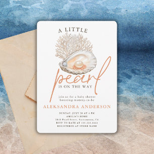 Invitación Un pequeño Baby Shower de color de agua de Pearl
