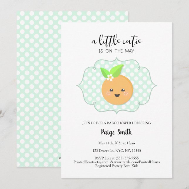 Invitación Un pequeño Baby Shower de Cutie Clementine (Anverso / Reverso)