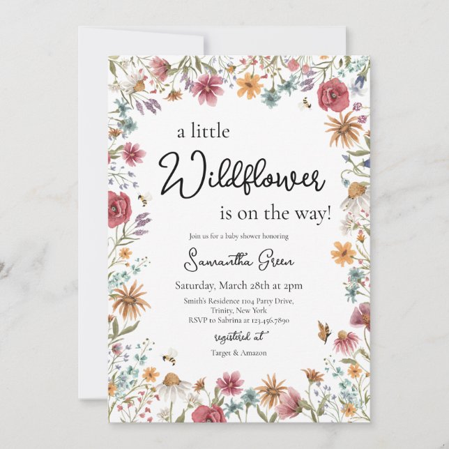Invitación Un pequeño Baby Shower de flores silvestres (Anverso)
