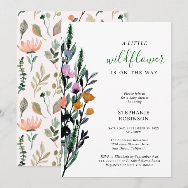 Invitación Un pequeño Baby Shower de flores silvestres (Anverso / Reverso)
