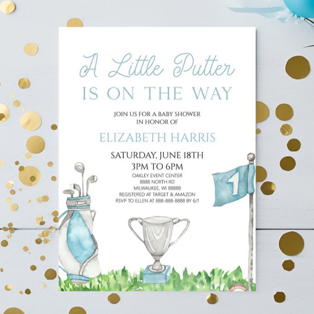 Invitación Un pequeño Baby Shower de golf azul Putter (Subido por el creador)