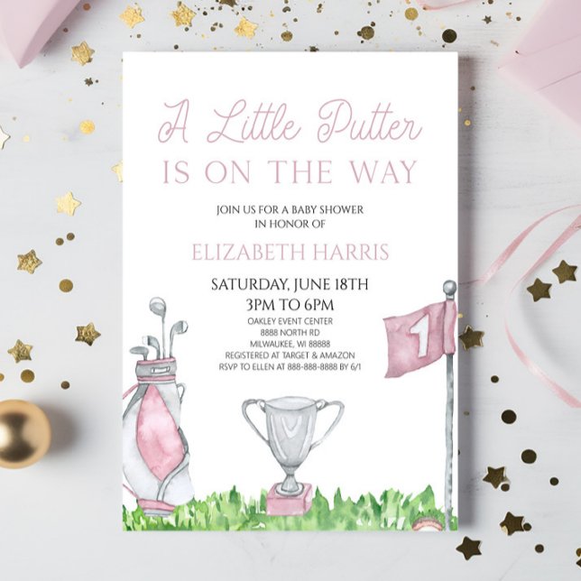 Invitación Un pequeño Baby Shower de golf rosa Putter (Subido por el creador)