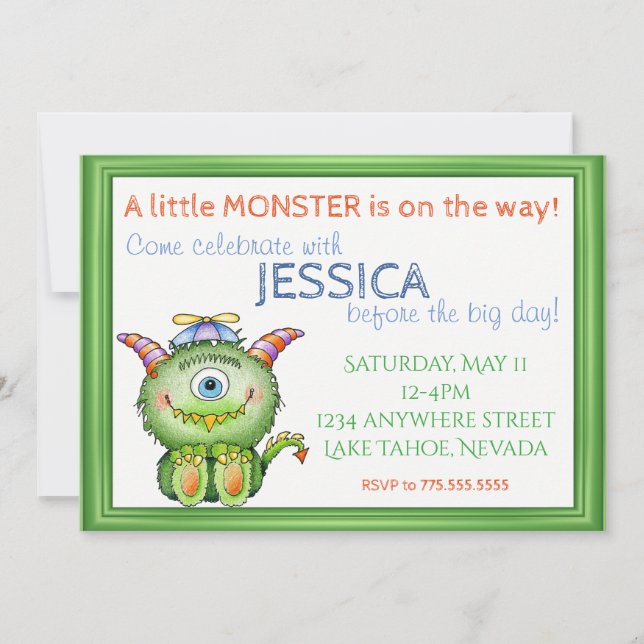 Invitación Un pequeño Baby Shower de Monstruo (Anverso)