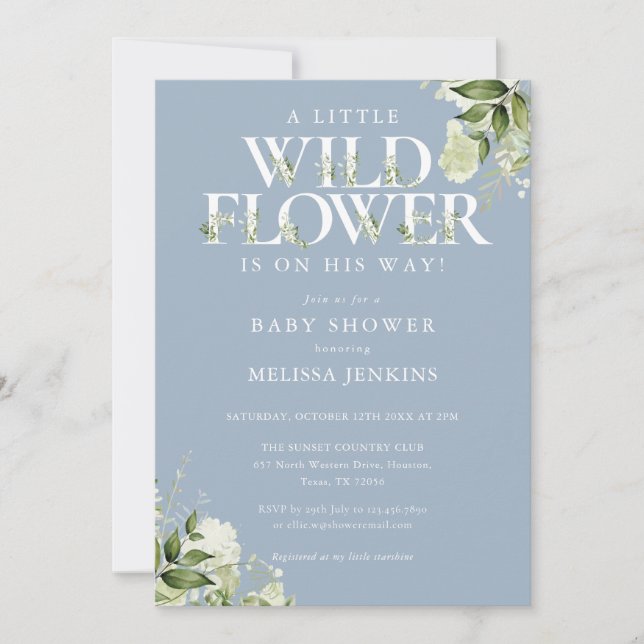 Invitación Un pequeño baby shower de niño de flor silvestre v (Anverso)