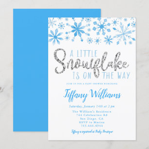 Invitación Un pequeño Baby Shower de plata azul con copas de 