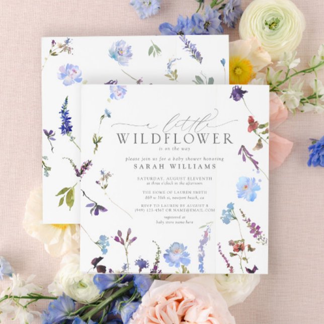 Invitación Un pequeño Baby Shower de verano con flores azules (Baby Shower Invitation)