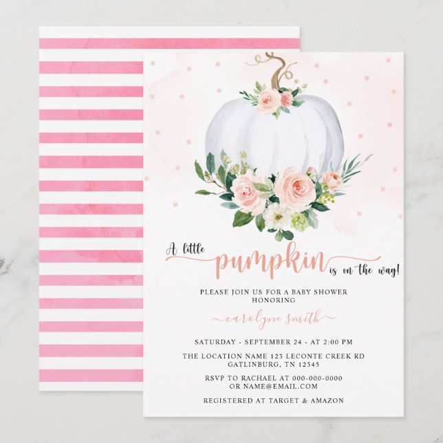 Invitación Un pequeño Baby Shower Elegante Rosa De Calabaza (Anverso / Reverso)