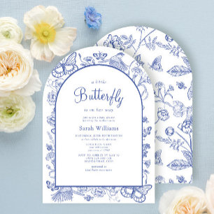 Invitación Un pequeño Baby Shower floral azul y blanco