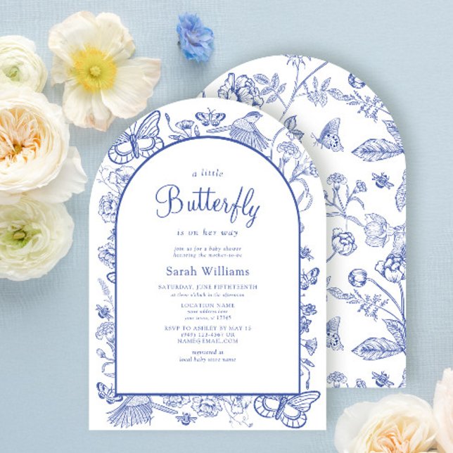 Invitación Un pequeño Baby Shower floral azul y blanco (Subido por el creador)