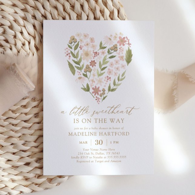Invitación Un pequeño Baby Shower floral de corazón (Subido por el creador)