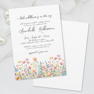 Invitación Un pequeño baby shower floral de florecillas silve