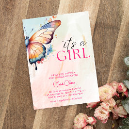 Invitación Un pequeño Baby Shower floral de mariposa