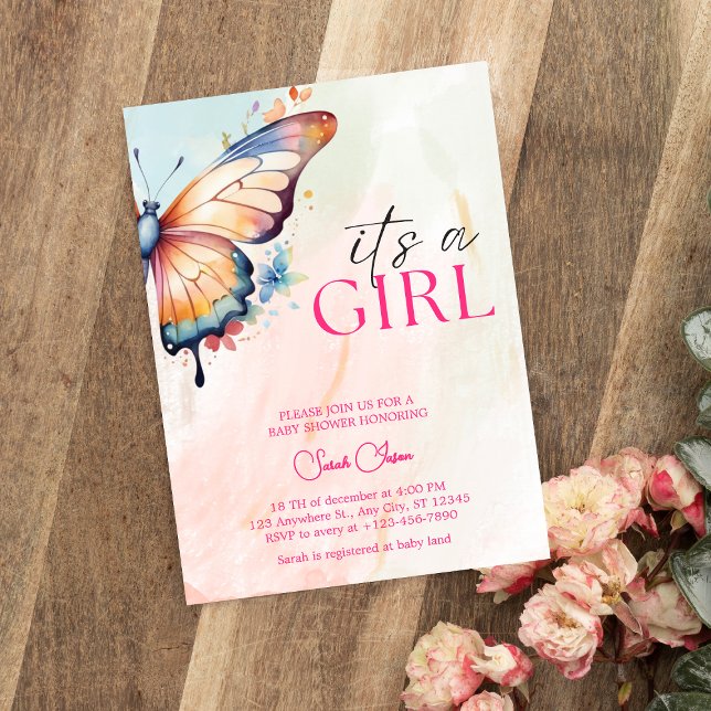 Invitación Un pequeño Baby Shower floral de mariposa (Subido por el creador)