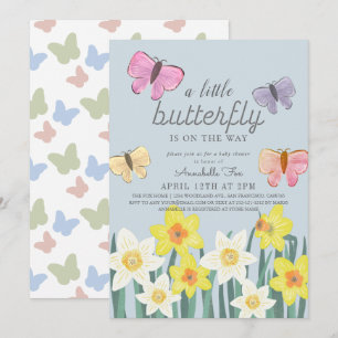 Invitación Un pequeño Baby Shower floral de mariposa