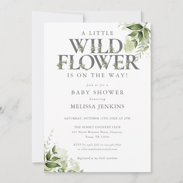 Invitación Un pequeño Baby Shower floreciente de flores silve (Anverso)