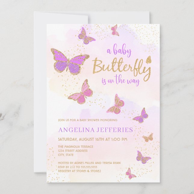 Invitación Un pequeño Baby Shower mariposa (Anverso)