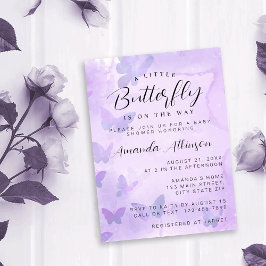 Invitación Un pequeño Baby Shower morado de mariposa