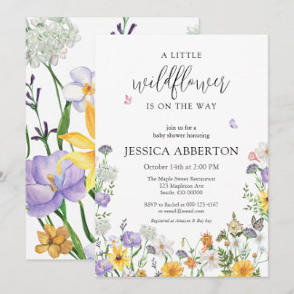 Invitación Un pequeño Baby Shower neutro rosa azul flor silve