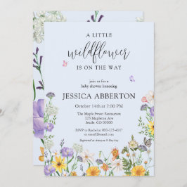 Invitación Un pequeño Baby Shower neutro rosa azul flor silve