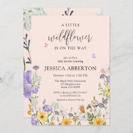 Invitación Un pequeño Baby Shower neutro rosa azul flor silve