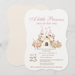Invitación Un pequeño Baby Shower Princesa Castillo de Oro Ro