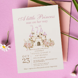 Invitación Un pequeño Baby Shower Princesa Castillo de Oro Ro