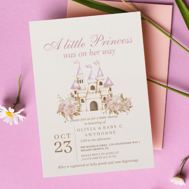 Invitación Un pequeño Baby Shower Princesa Castillo de Oro Ro (Subido por el creador)