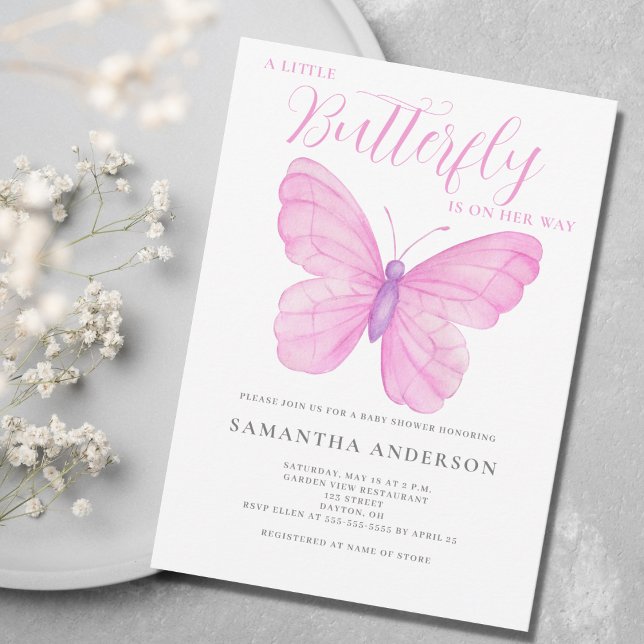 Invitación Un pequeño Baby Shower rosa de mariposa (Subido por el creador)