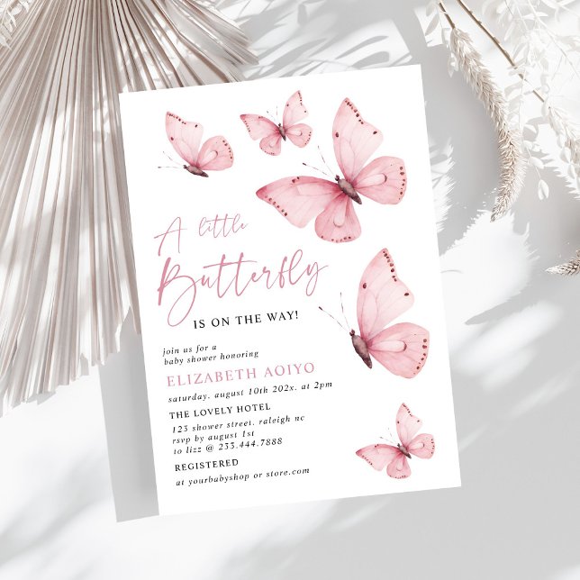 Invitación Un pequeño Baby Shower rosa de mariposa (Subido por el creador)