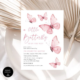 Invitación Un pequeño Baby Shower rosa de mariposa
