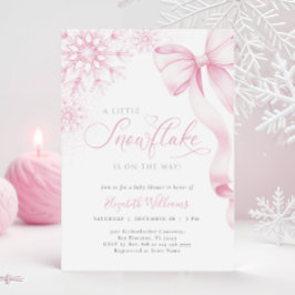 Invitación Un pequeño Baby Shower rosado con copo de nieve
