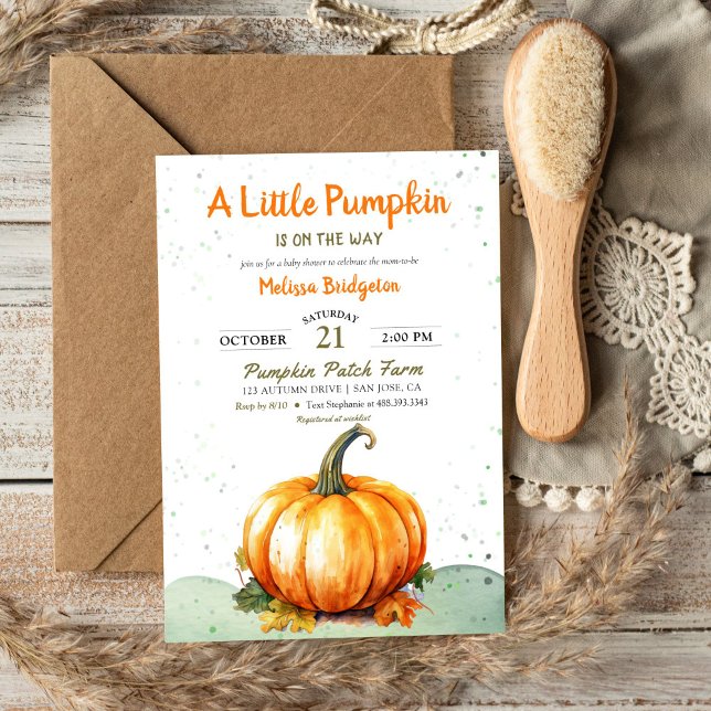 Invitación Un pequeño Baby Shower rústico otoñal de calabaza (Rustic Little Pumpkin on the Way Fall Baby Shower Invitation)