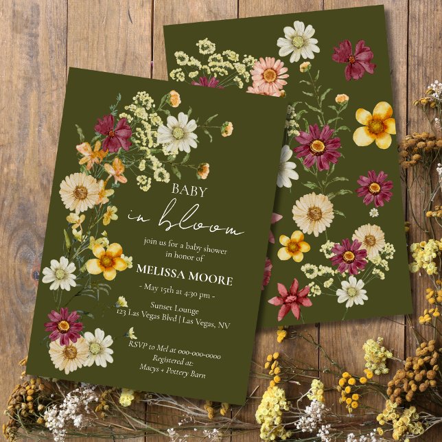 Invitación Un pequeño Baby Shower verde de flores silvestres (Subido por el creador)