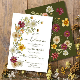 Invitación Un pequeño Baby Shower verde de flores silvestres