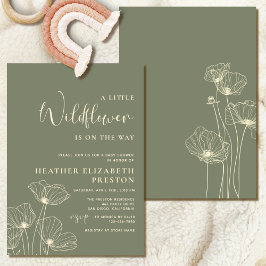 Invitación Un pequeño Baby Shower verde sabio elegante de flo