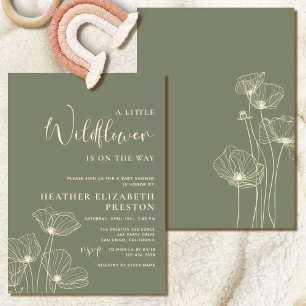 Invitación Un pequeño Baby Shower verde sabio elegante de flo