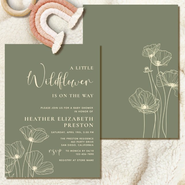 Invitación Un pequeño Baby Shower verde sabio elegante de flo (Subido por el creador)