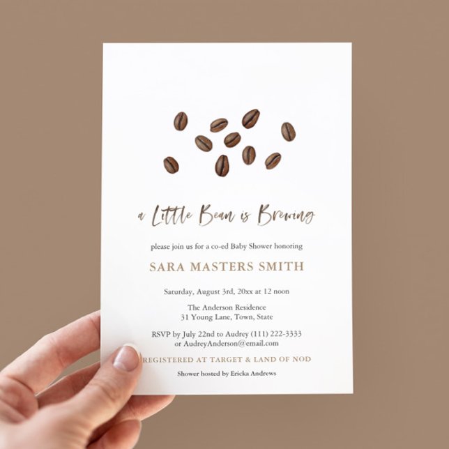 Invitación Un Pequeño Bean Está Preparando Un Café Moderno Ba (Chic and simple gender neutral coffee beans theme baby shower invitation)