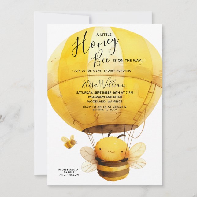 Invitación Un pequeño bebe de miel globo aerostático Baby Sho (Anverso)